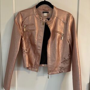 Venus Women's Metallic Rose Gold Faux Leather Jacket